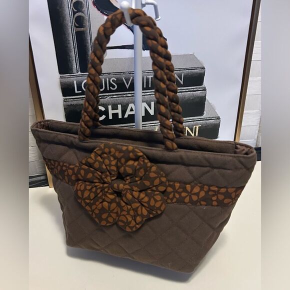 Naraya Brown flower quilted tote zipper shoulder bag New - Picture 3 of 8